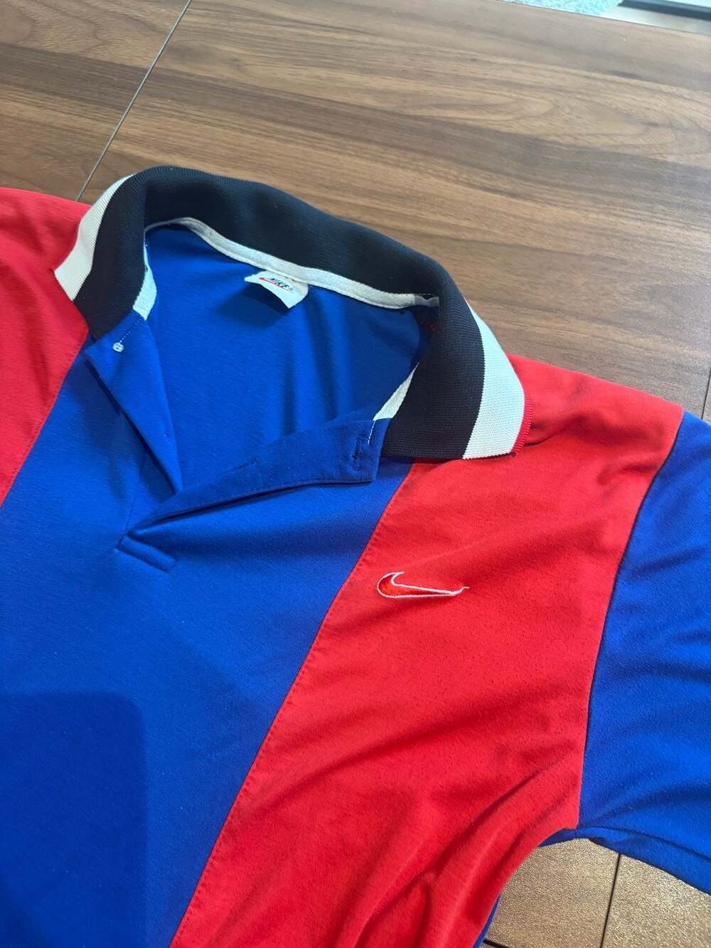 Nike Vintage 90s Red and Blue Striped Polo Shirt